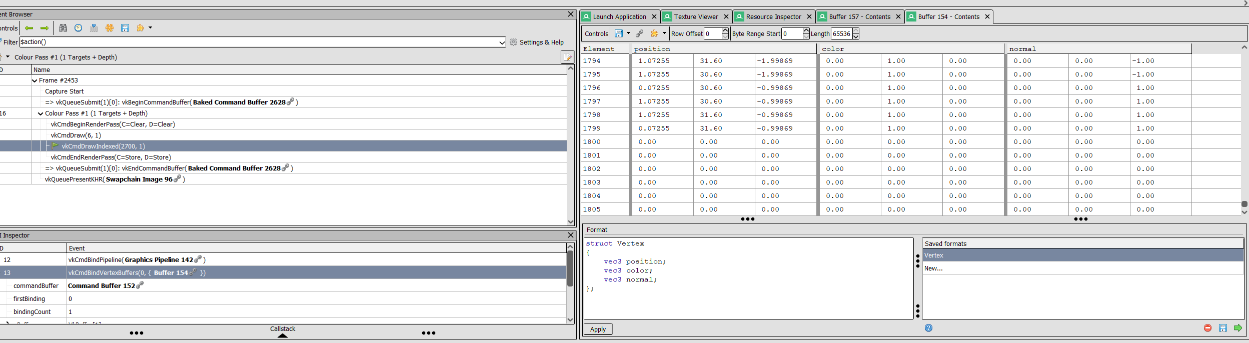 Renderdoc screenshot of vertex buffer state, no instancing